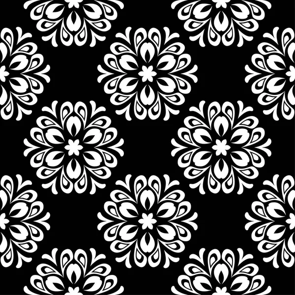 Siyah arka plan üzerine beyaz çiçek süsleme. Tekstil ve duvar kağıtları için seamless modeli