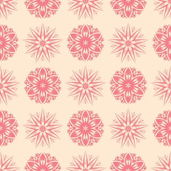 Bej renkli arka plan üzerinde kırmızı çiçekli süs. Tekstil ve duvar kağıtları için seamless modeli