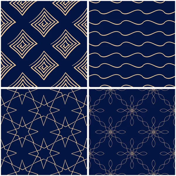 Geometrik desenler. Altın mavi sorunsuz arka planlar kümesi. Vektör çizim