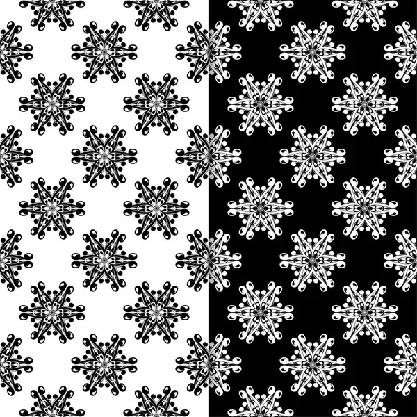 Siyah ve beyaz çiçek arka planlar. Tekstil ve duvar kağıtları için dikişsiz desen seti