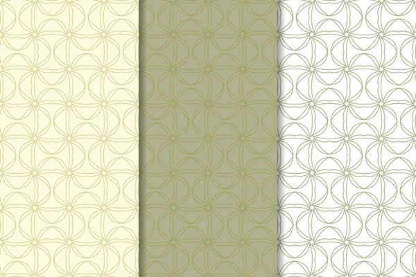 Zeytin yeşili ve beyaz geometrik süsler. Web, Tekstil ve duvar kağıtları için dikey Dikişsiz desen seti