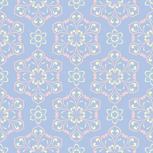 Çiçek seamless modeli. Soluk mavi arka plan duvar kağıtları, Tekstil ve kumaş için bej ve pembe çiçek öğeleri ile