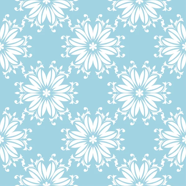 Mavi zemin üzerine beyaz çiçekler. Tekstil ve duvar kağıtları için süs seamless modeli