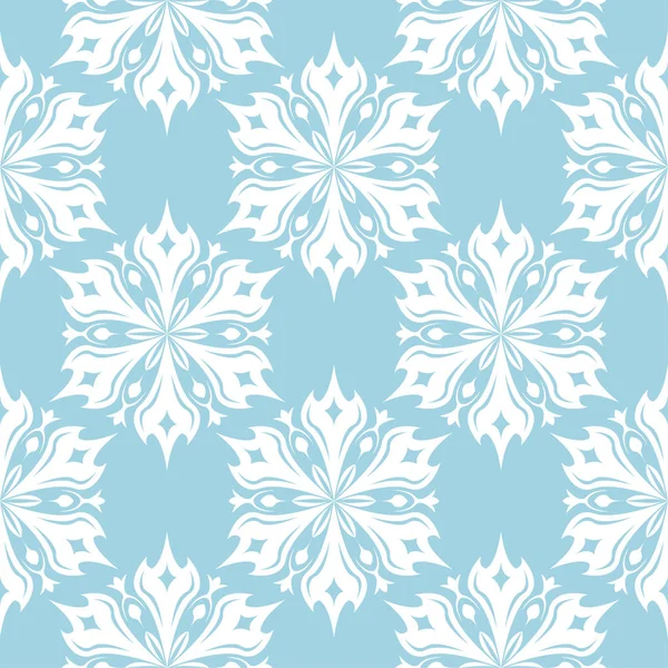 Mavi zemin üzerine beyaz çiçek süsleme. Tekstil ve duvar kağıtları için seamless modeli