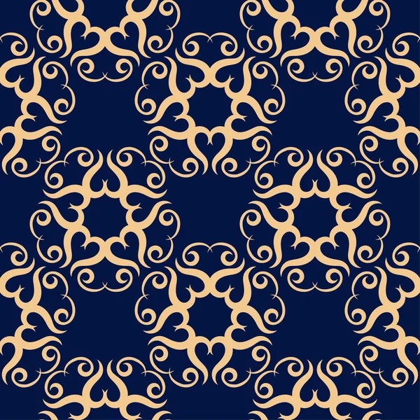 Koyu mavi zemin üzerine altın çiçek tasarım. Tekstil ve duvar kağıtları için seamless modeli