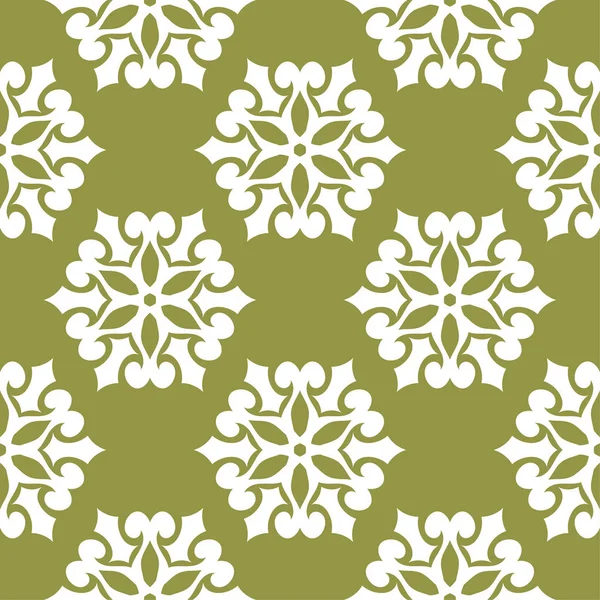 Zeytin yeşil zemin üzerine beyaz çiçek süsleme. Tekstil ve duvar kağıtları için seamless modeli