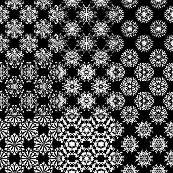 Siyah ve beyaz çiçekli süsler. Koleksiyon için kağıt, tek renkli Dikişsiz desen Tekstil