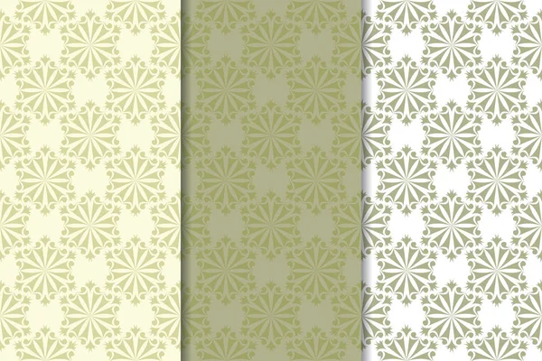 Zeytin yeşili çiçek arka planlar. Tekstil ve duvar kağıtları için dikişsiz desen seti