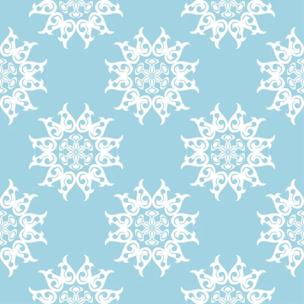 Mavi zemin üzerine beyaz çiçek süsleme. Tekstil ve duvar kağıtları için seamless modeli