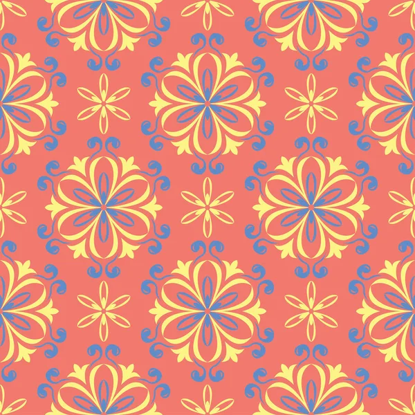 Çiçek kırmızı seamless modeli. Arka plan duvar kağıtları, Tekstil ve kumaş için sarı ve mavi çiçek öğeleri ile parlak renkli