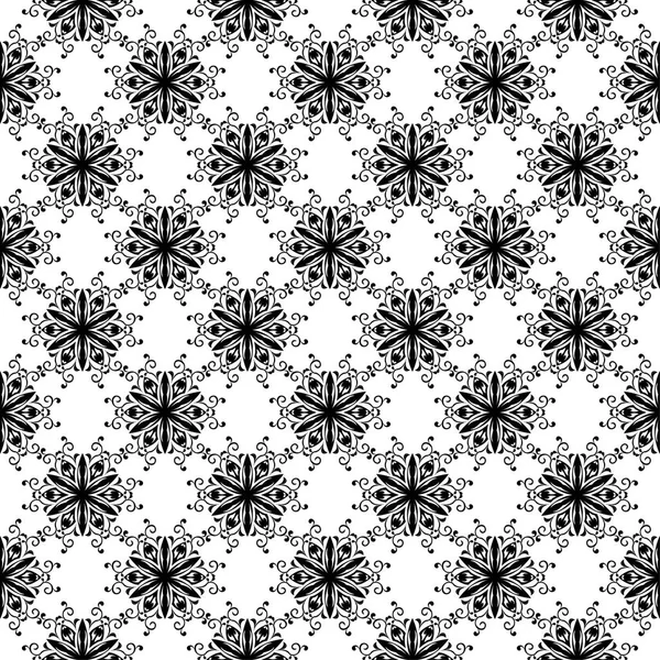 Zwart Wit Monochroom Bloemen Sieraad Naadloze Patroon Voor Textiel Wallpapers — Stockvector