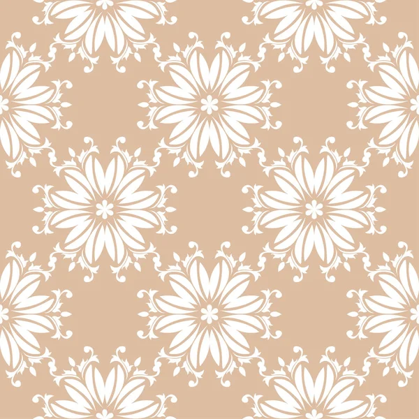Bej sorunsuz arka plan üzerinde beyaz çiçek süsleme. Tekstil ve duvar kağıtları için seamless modeli