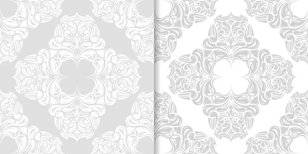 Conjunto Gris Claro Fondos Florales Patrones Sin Costura Para Textiles — Vector de stock