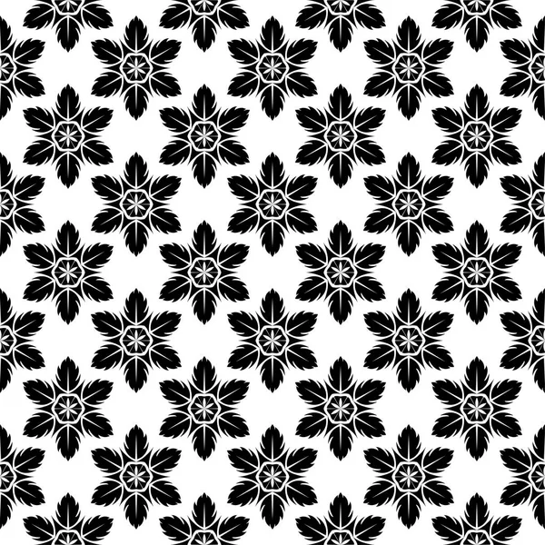 白地黒花飾り テキスタイルや壁紙のためのシームレスなパターン — ストックベクタ