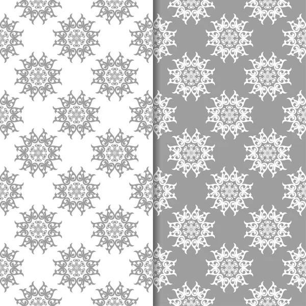 Beyaz ve gri çiçek arka planlar. Tekstil ve duvar kağıtları için dikişsiz desen seti