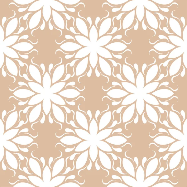 Bej renkli arka plan üzerinde beyaz çiçek süsleme. Tekstil ve duvar kağıtları için seamless modeli