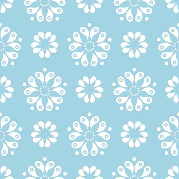 Mavi zemin üzerine beyaz çiçek süsleme. Tekstil ve duvar kağıtları için seamless modeli