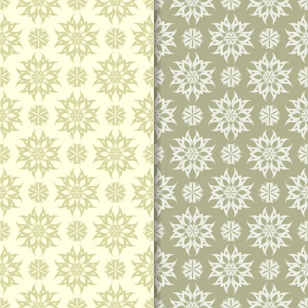 Zeytin yeşili ve bej çiçek arka planlar. Tekstil ve duvar kağıtları için dikişsiz desen seti