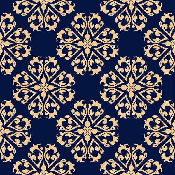 Koyu mavi zemin üzerine altın çiçek süsleme. Tekstil ve duvar kağıtları için seamless modeli