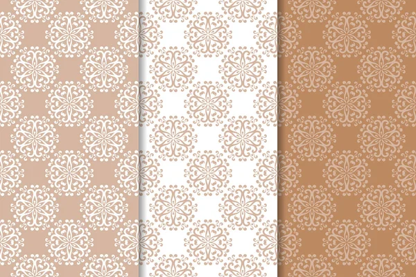 Kahverengi çiçek arka planlar. Tekstil ve duvar kağıtları için dikişsiz desen seti