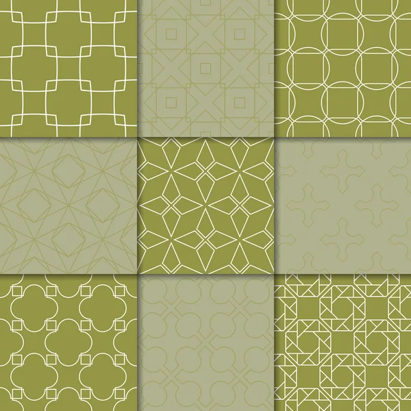 Zeytin yeşili geometrik süsler. Web, Tekstil ve duvar kağıtları için dikişsiz desen koleksiyonu