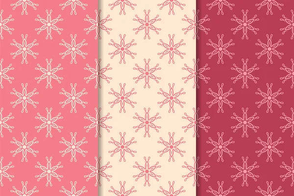 Kırmızı çiçekli süsler kümesi. Kiraz pembe dikey Dikişsiz desen. Duvar kağıdı arka plan