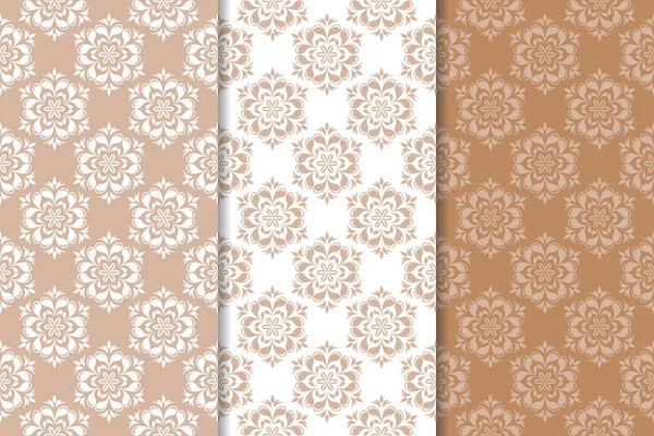 Kahverengi çiçek arka planlar. Tekstil ve duvar kağıtları için dikişsiz desen seti