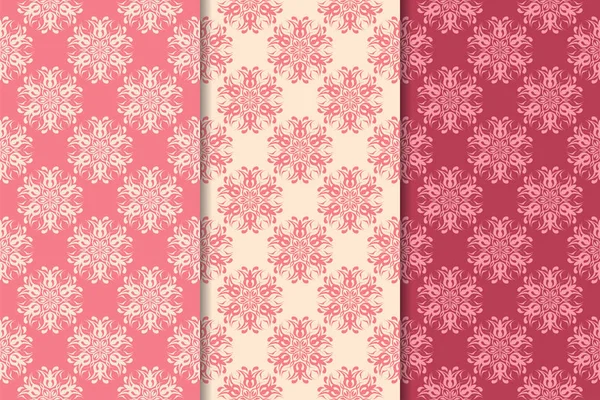 Kırmızı çiçekli süsler kümesi. Kiraz pembe dikey Dikişsiz desen. Duvar kağıdı arka plan