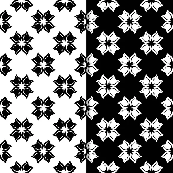 Black White Floral Backgrounds Set Seamless Patterns Textile Wallpapers — Stock Vector