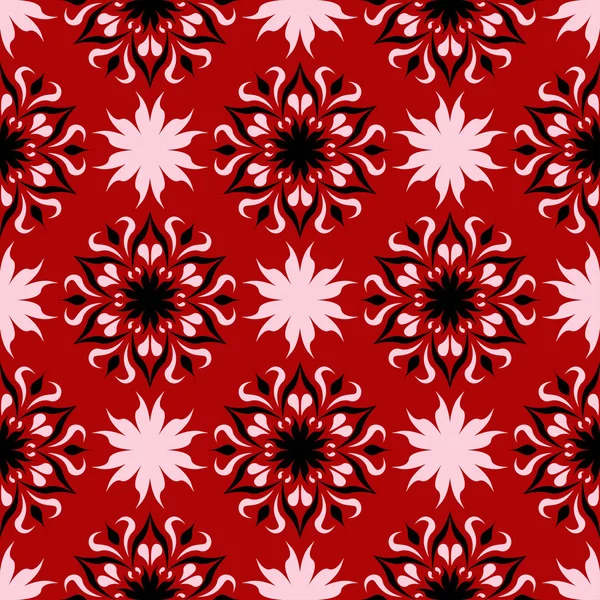 Sorunsuz çiçek arka plan. Kırmızı zemin üzerinde siyah-beyaz desen