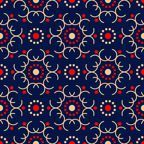 Geometrik seamless modeli. Duvar kağıtları, Tekstil ve kumaş için mavi arka plan üzerinde renkli kırmızı ve bej tasarım