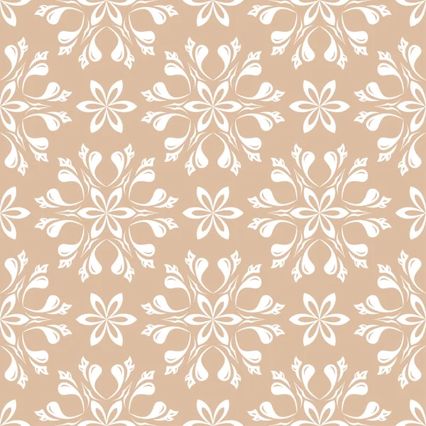 Bej sorunsuz arka plan üzerinde beyaz çiçek süsleme. Tekstil ve duvar kağıtları için seamless modeli