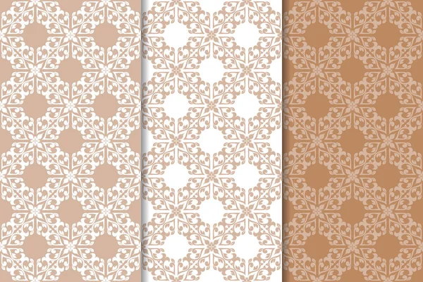 Kahverengi çiçek arka planlar. Tekstil ve duvar kağıtları için dikişsiz desen seti