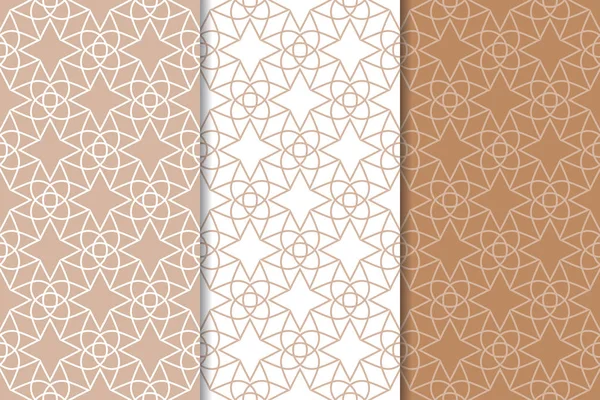Kahverengi ve beyaz geometrik süsler. Web, Tekstil ve duvar kağıtları için dikişsiz desen seti