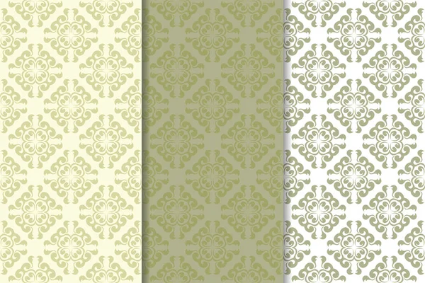 Zeytin yeşili çiçek arka planlar. Tekstil ve duvar kağıtları için dikişsiz desen seti