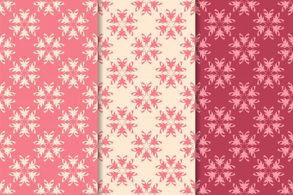 Set of cherry red floral designs. Vertical seamless patterns. Wallpaper backgrounds