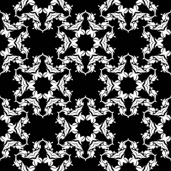 Siyah arka plan üzerine beyaz çiçek süsleme. Tekstil ve duvar kağıtları için seamless modeli