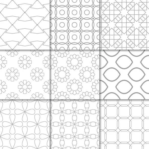 Light Gray Geometric Ornaments Collection Neutral Seamless Patterns Web Textile — Stock Vector