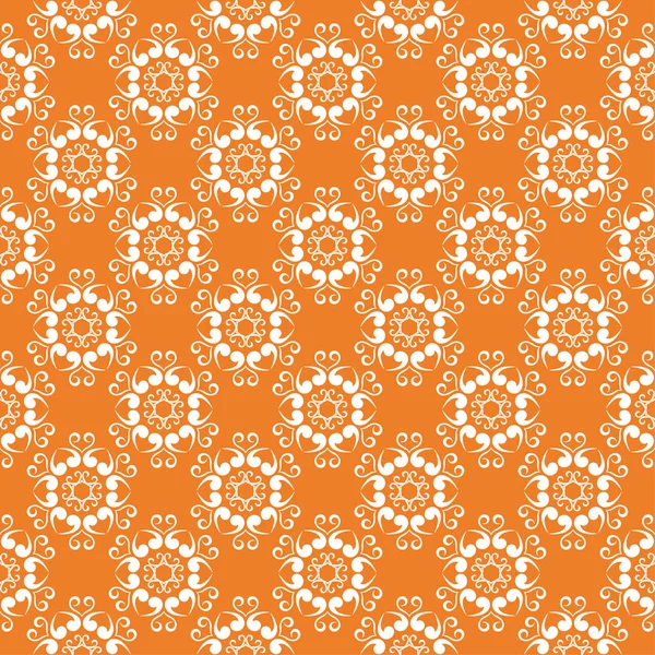 Turuncu zemin üzerine beyaz çiçek süsleme. Tekstil ve duvar kağıtları için seamless modeli