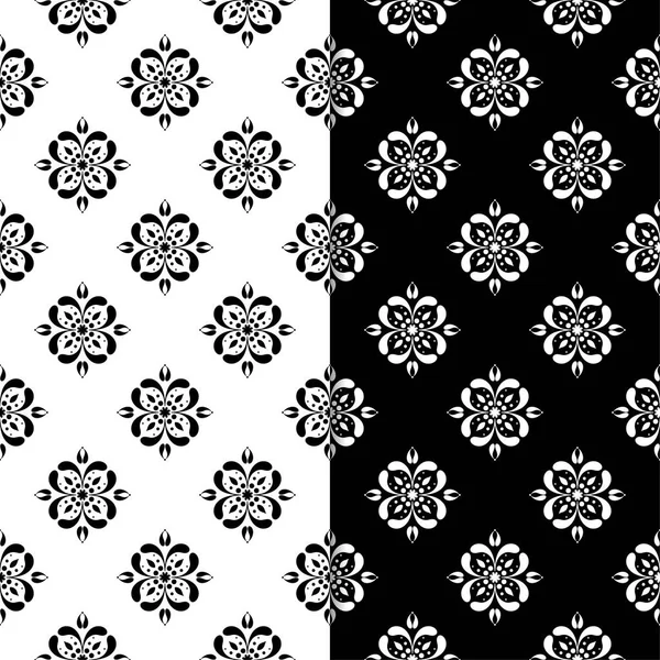 黑白相间的花卉背景 一套无缝设计的纺织品和墙纸 — 图库矢量图片