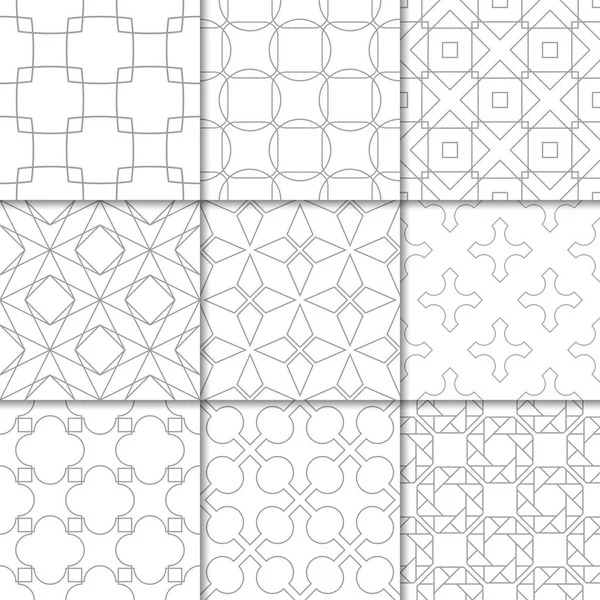 Lysegrå Geometriske Ornamenter Indsamling Neutrale Sømløse Mønstre Til Web Tekstil – Stock-vektor