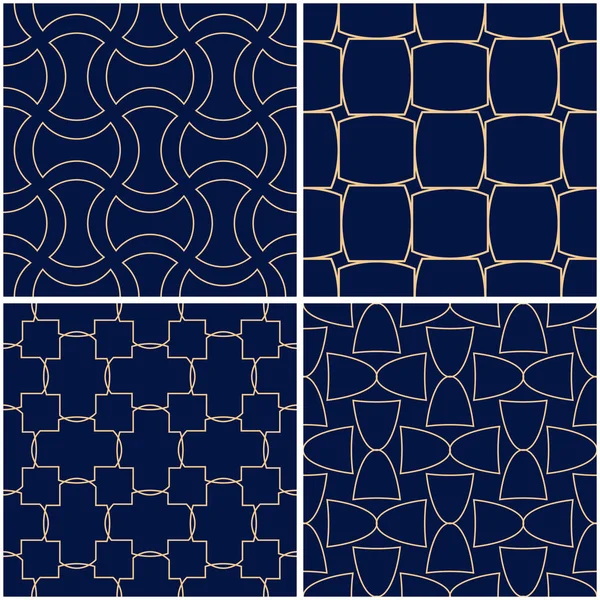 Geometrik desenler. Altın mavi sorunsuz arka planlar kümesi. Vektör çizim