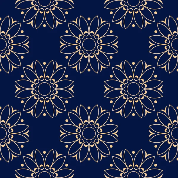 Koyu mavi zemin üzerine altın çiçek tasarım. Tekstil ve duvar kağıtları için seamless modeli