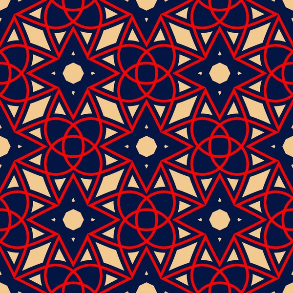 几何蓝色无缝图案 红色和米色印刷品为墙纸 纺织品和织品 — 图库矢量图片