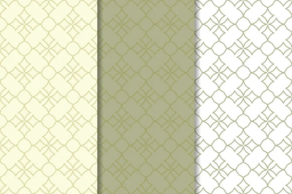 Zeytin yeşili ve beyaz geometrik süsler. Web, Tekstil ve duvar kağıtları için dikey Dikişsiz desen seti