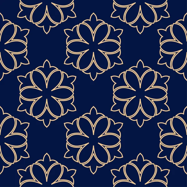 Golden Flowers Blue Background Seamless Pattern Textile Wallpapers — Stock Vector