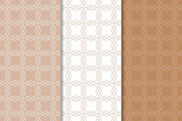 Kahverengi ve beyaz geometrik süsler. Web, Tekstil ve duvar kağıtları için dikişsiz desen seti