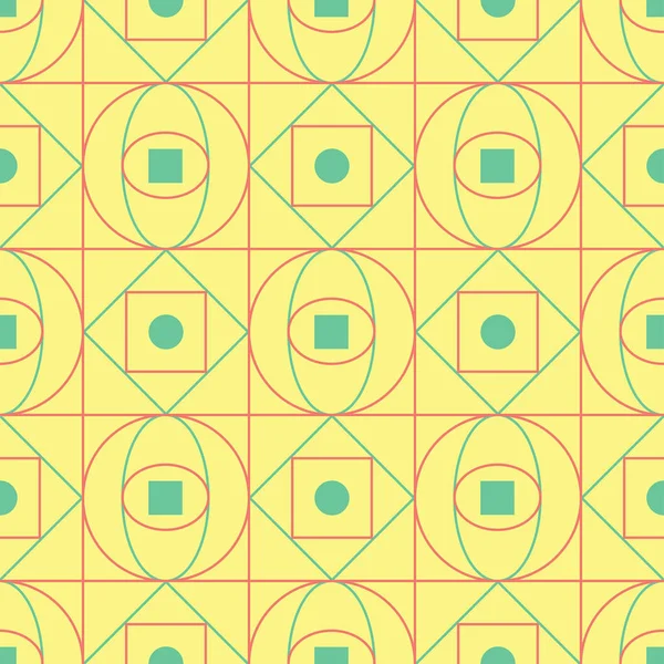 Geometrik seamless modeli. Sarı arka plan duvar kağıtları, Tekstil ve kumaş için pembe ve yeşil tasarım ile