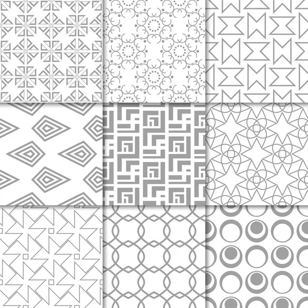 Light Gray Geometric Ornaments Collection Neutral Seamless Patterns Web Textile — Stock Vector