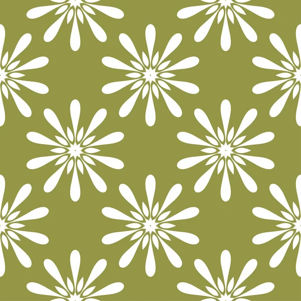 Zeytin yeşil zemin üzerine beyaz çiçek tasarım. Tekstil ve duvar kağıtları için seamless modeli
